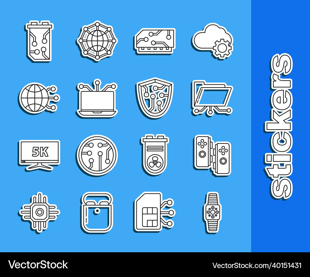 Set line smartwatch gamepad folder and lock ram Set line smartwatch gamepad folder and lock ram vector image