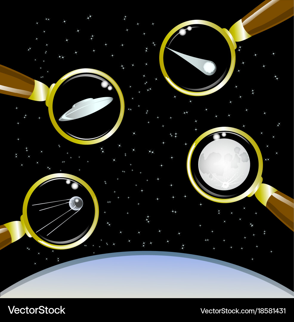 Set of space objects ufo moon satellite meteor vector image