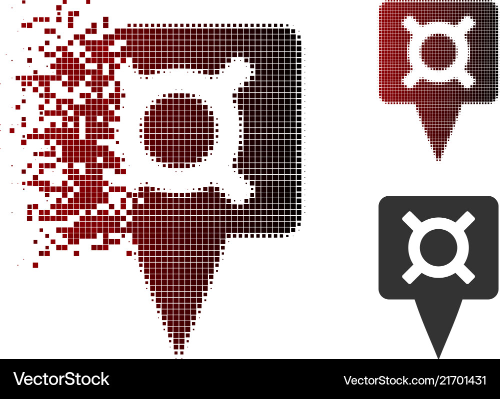 Shredded dot halftone currency map pointer icon Shredded dot halftone currency map pointer icon vector image
