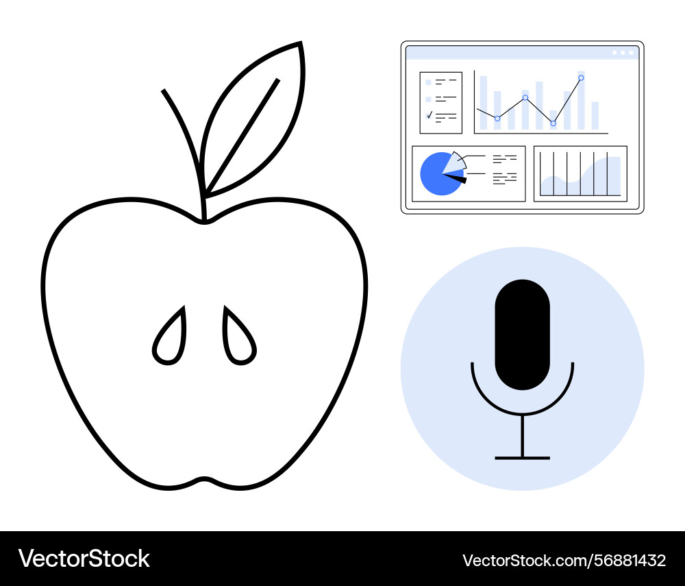 Apple outline with data analysis dashboard Apple outline with data analysis dashboard vector image