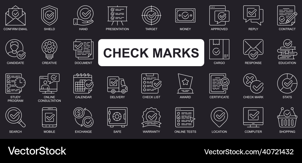 Check marks concept simple line icons set bundle Check marks concept simple line icons set bundle vector image