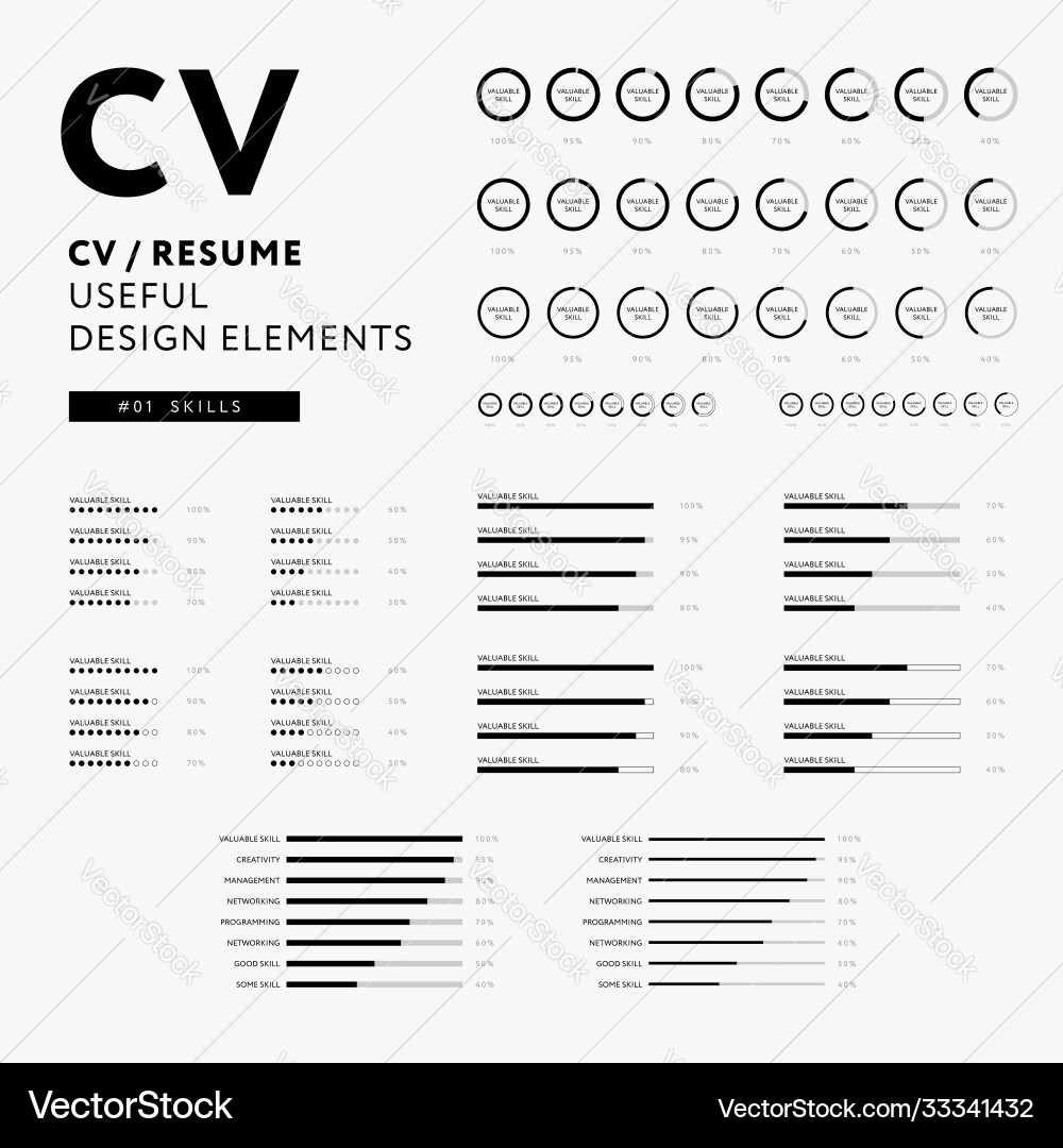 Cv resume design elements set - skills icons Cv resume design elements set - skills icons vector image