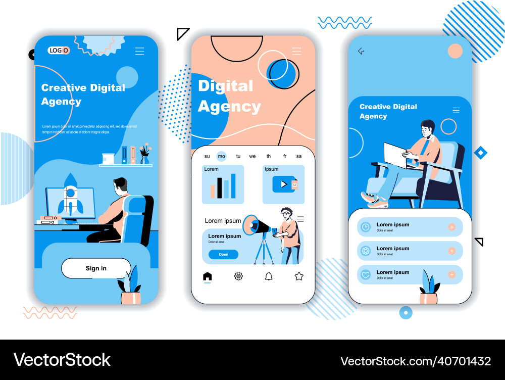 Digital agency concept onboarding screens Digital agency concept onboarding screens vector image