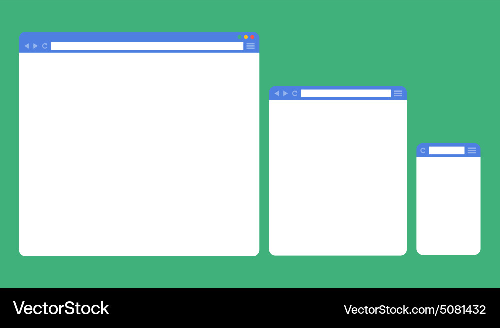 Flat blank browser window on different devices vector image