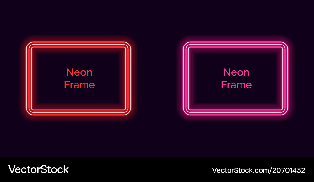 Neon rectangle frame in red and pink color Neon rectangle frame in red and pink color vector image
