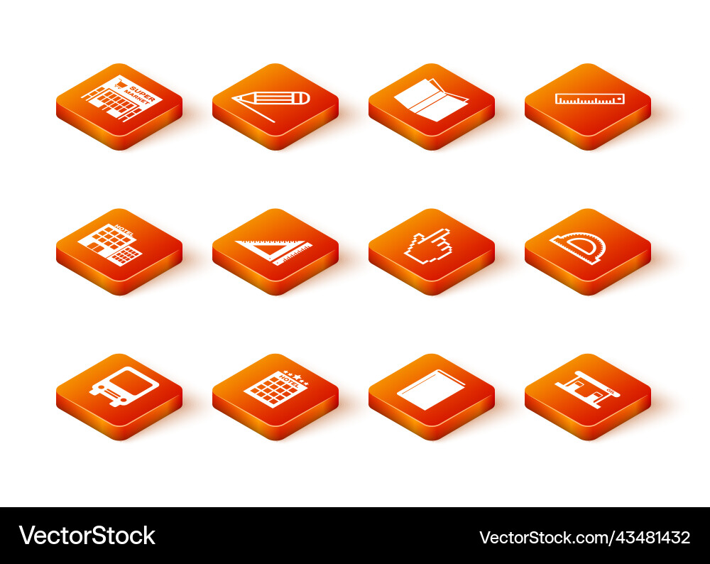 Set bus hotel building triangular ruler book Set bus hotel building triangular ruler book vector image