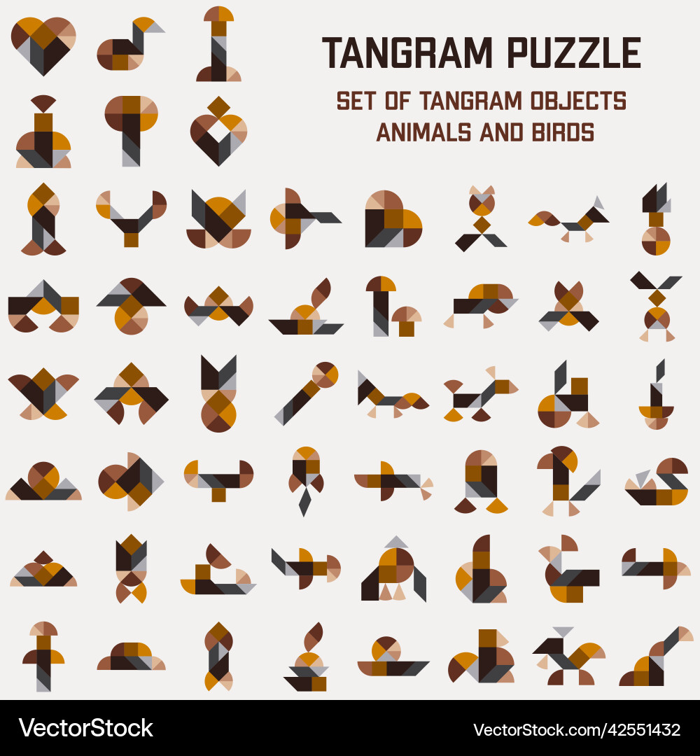 Set of tangram puzzle leaf with different schemas Set of tangram puzzle leaf with different schemas Vector Image