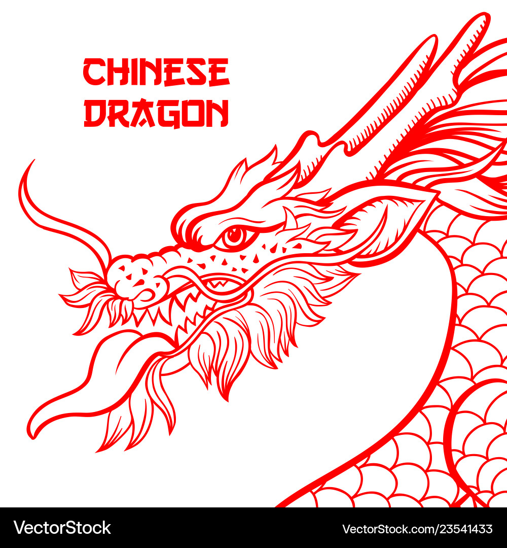 Chinese dragon hand drawn contour drawing Chinese dragon hand drawn contour drawing vector image