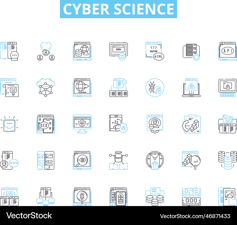 Cyber science linear icons set cybersecurity Cyber science linear icons set cybersecurity vector image