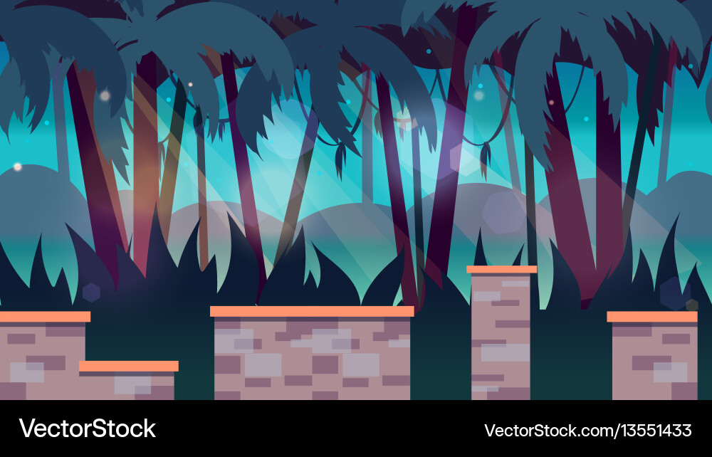 Dark jungles game background 2d application vector image