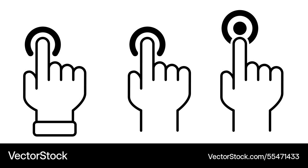 Hand cursor click touch here button pointing Vector Image