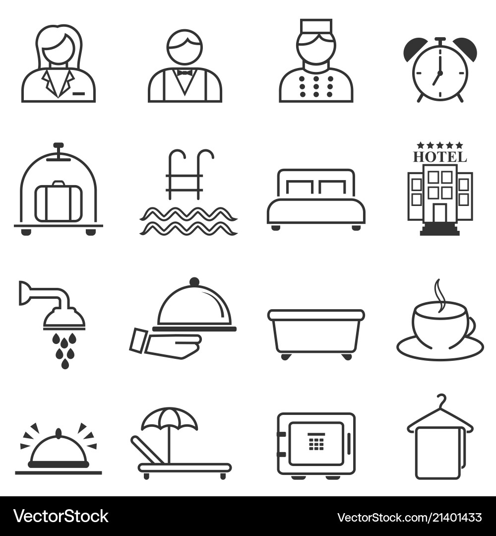 Hotel & Resort Line Icons - Hospitality Vector Image