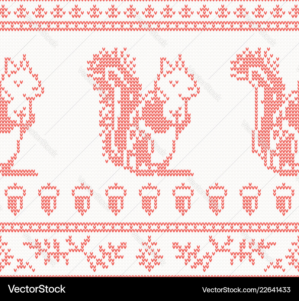 Knitted squirrel seamless pattern in red color Knitted squirrel seamless pattern in red color vector image
