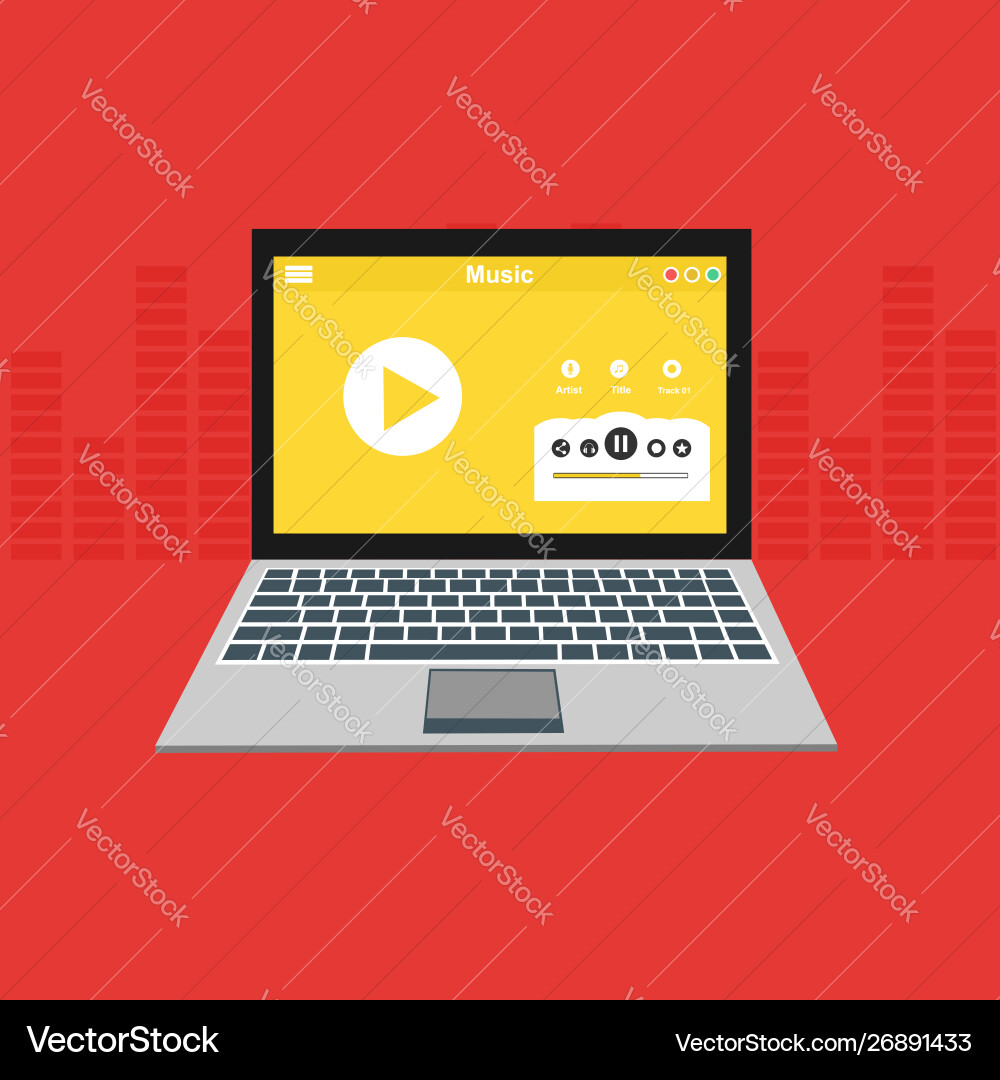 Media player application app template with flat Media player application app template with flat Vector Image