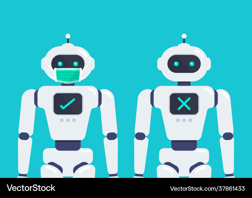 No entry without face mask android robot model Vector Image