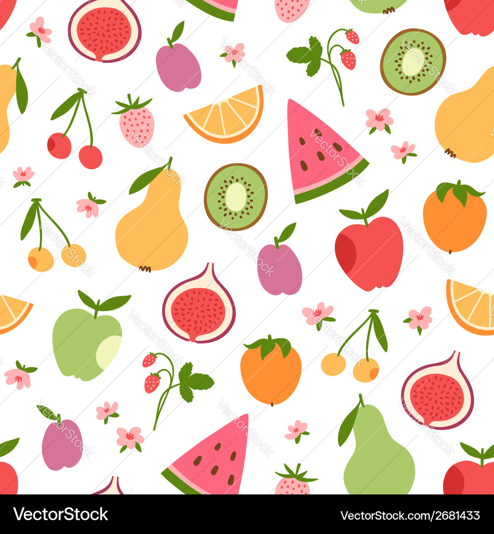 Pink Fruits and Flowers Pattern Vector Image