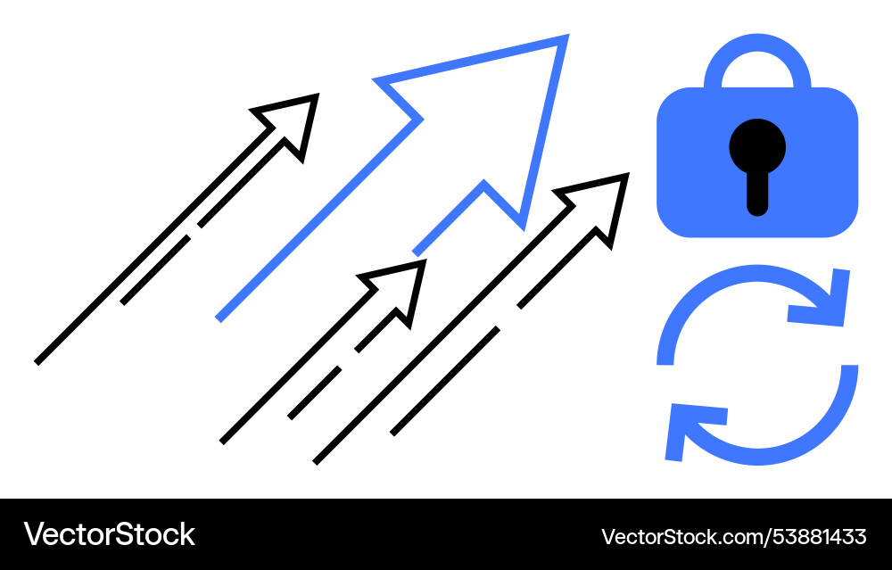 Progress arrows with security and refresh symbols Progress arrows with security and refresh symbols vector image