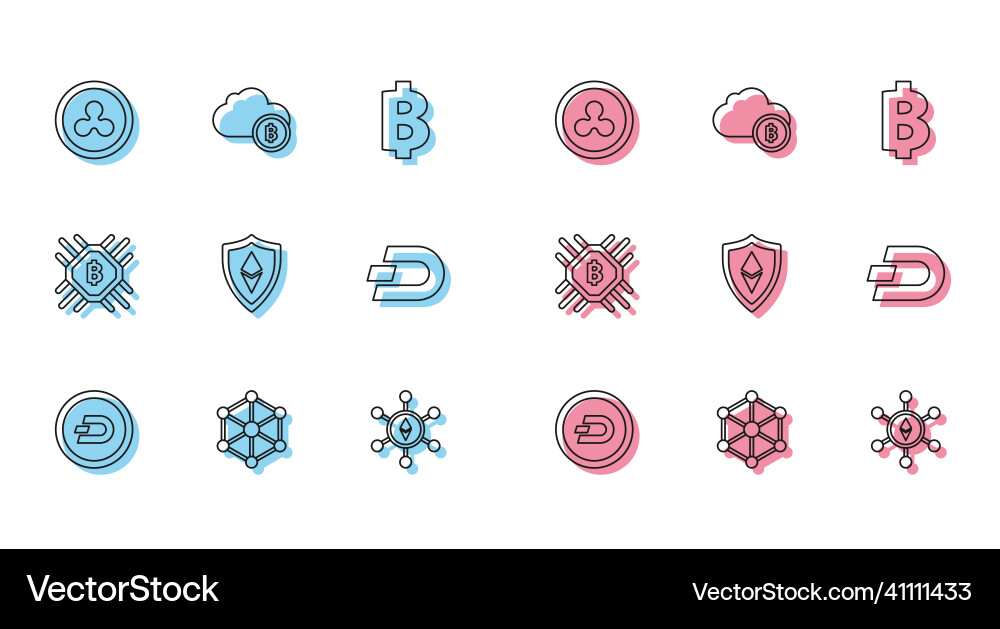 Set line cryptocurrency coin dash blockchain Vector Image
