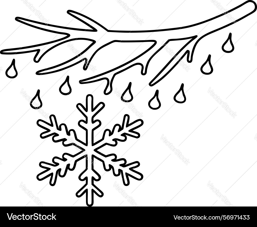Snowflake and melting tree branch with dripping Vector Image