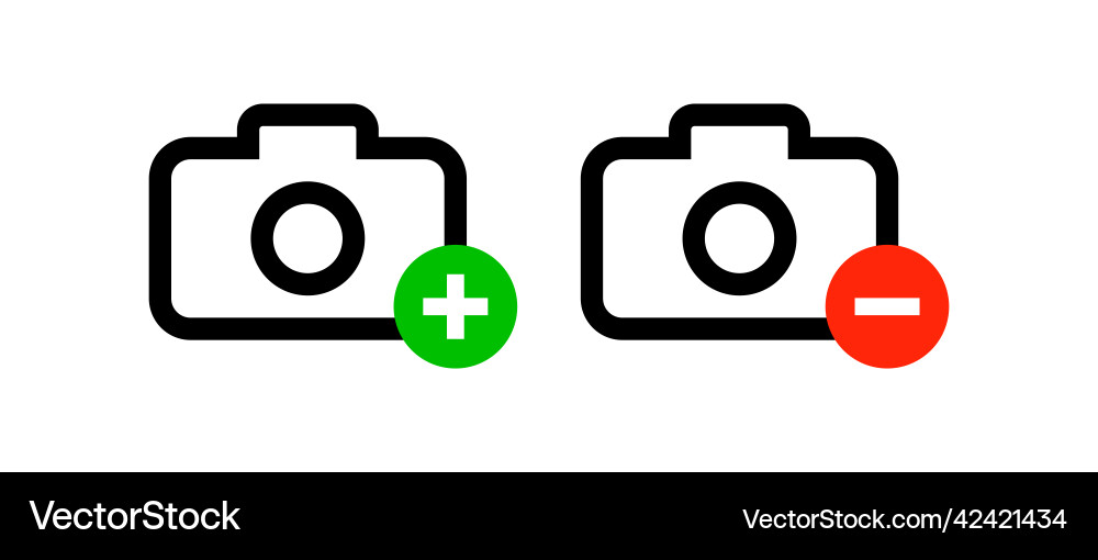 A set of camera icons adding photo and deleting A set of camera icons adding photo and deleting vector image