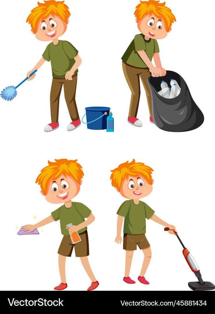 Children doing housework characters set Children doing housework characters set vector image
