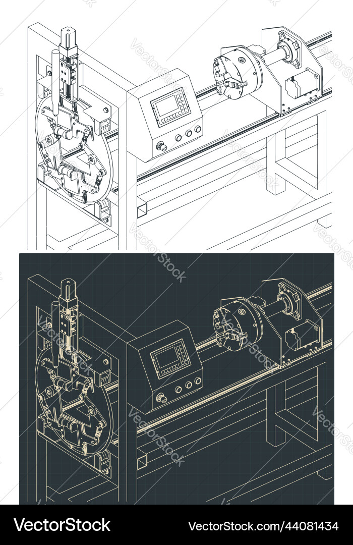Cnc pipe cutting machine blueprints Cnc pipe cutting machine blueprints Vector Image