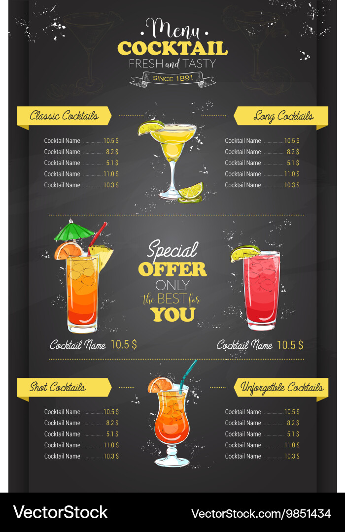 Drawing vertical cocktail menu design Vector Image