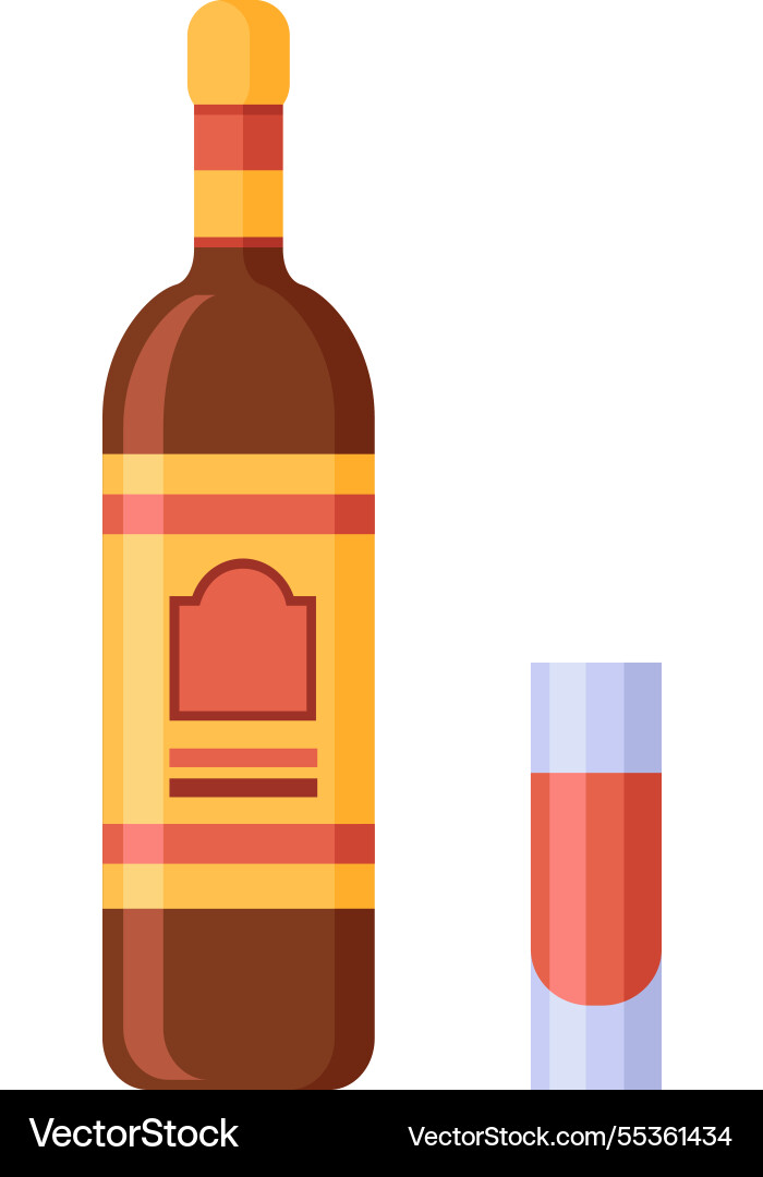 Flasche und Glas Likör mit einfachem Etikett Flasche und Glas Likör mit einfachem Etikett vektorbild