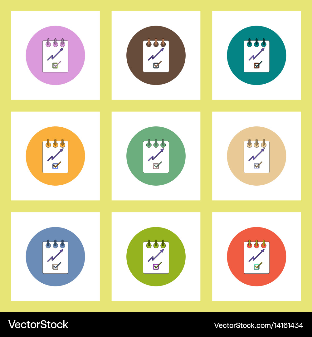 Flat icons set of progress statistics and notebook vector image