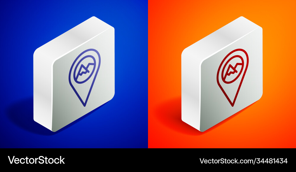 Isometric line map pointer with mountain icon Isometric line map pointer with mountain icon vector image