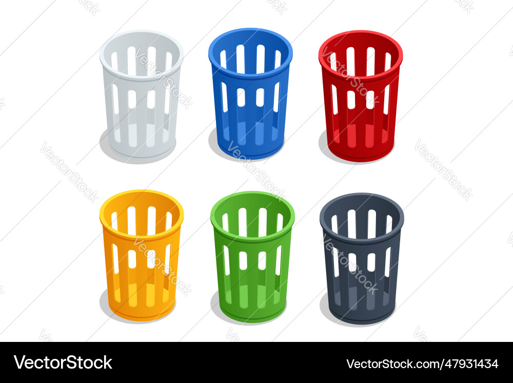 Isometric opened and empty trash bin over a white Isometric opened and empty trash bin over a white Vector Image