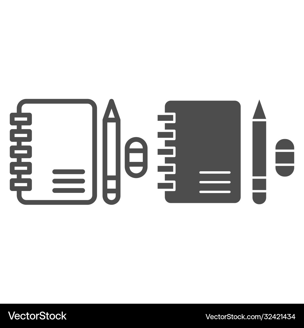 Notebook with pencil and eraser line solid vector image
