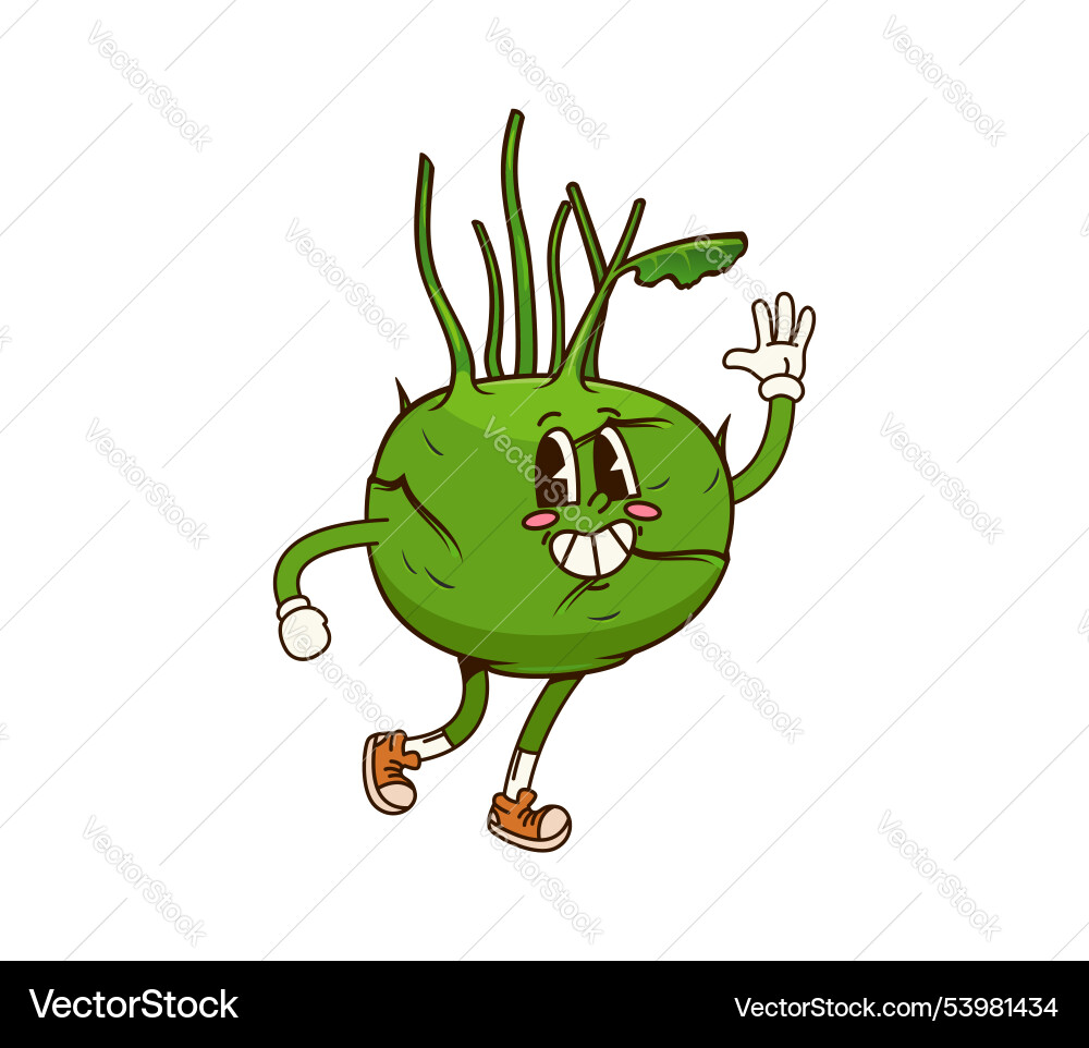 Retro Groove Kohlrabi Charakter Vektorbild
