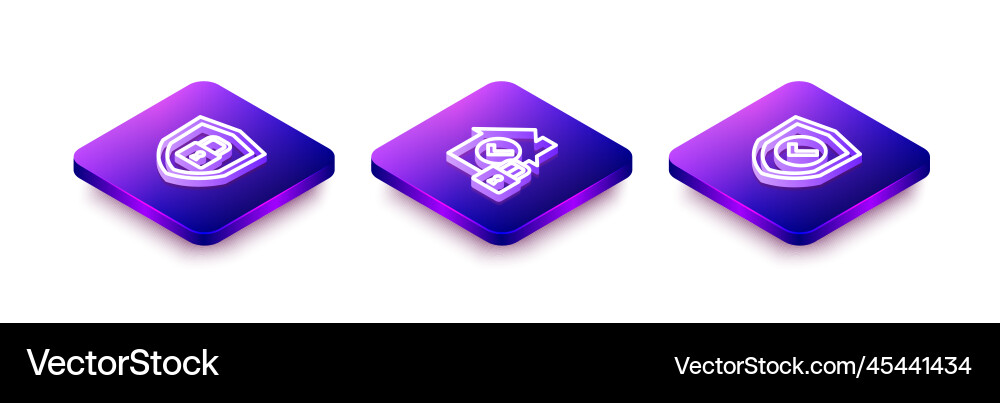 Set isometric line shield security with lock Set isometric line shield security with lock vector image