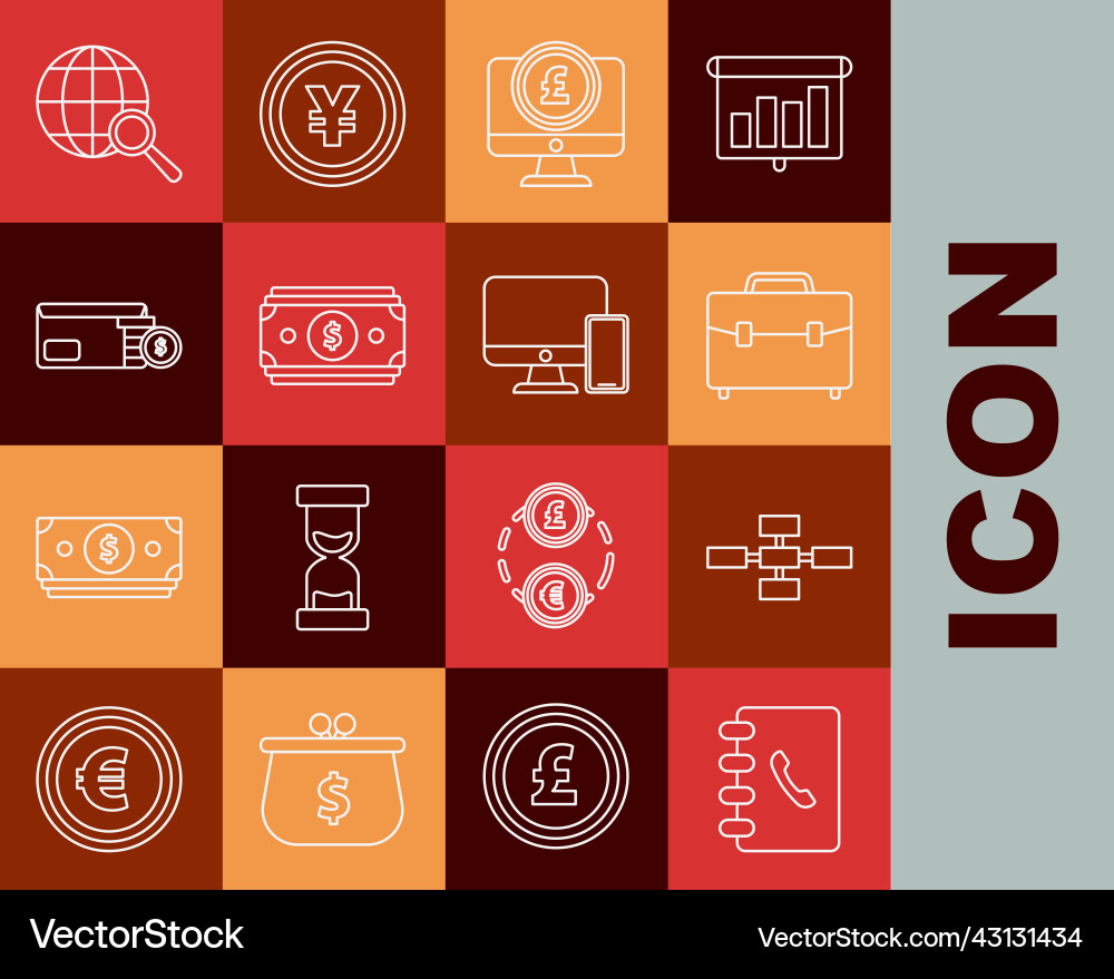Set line address book briefcase computer monitor Set line address book briefcase computer monitor vector image