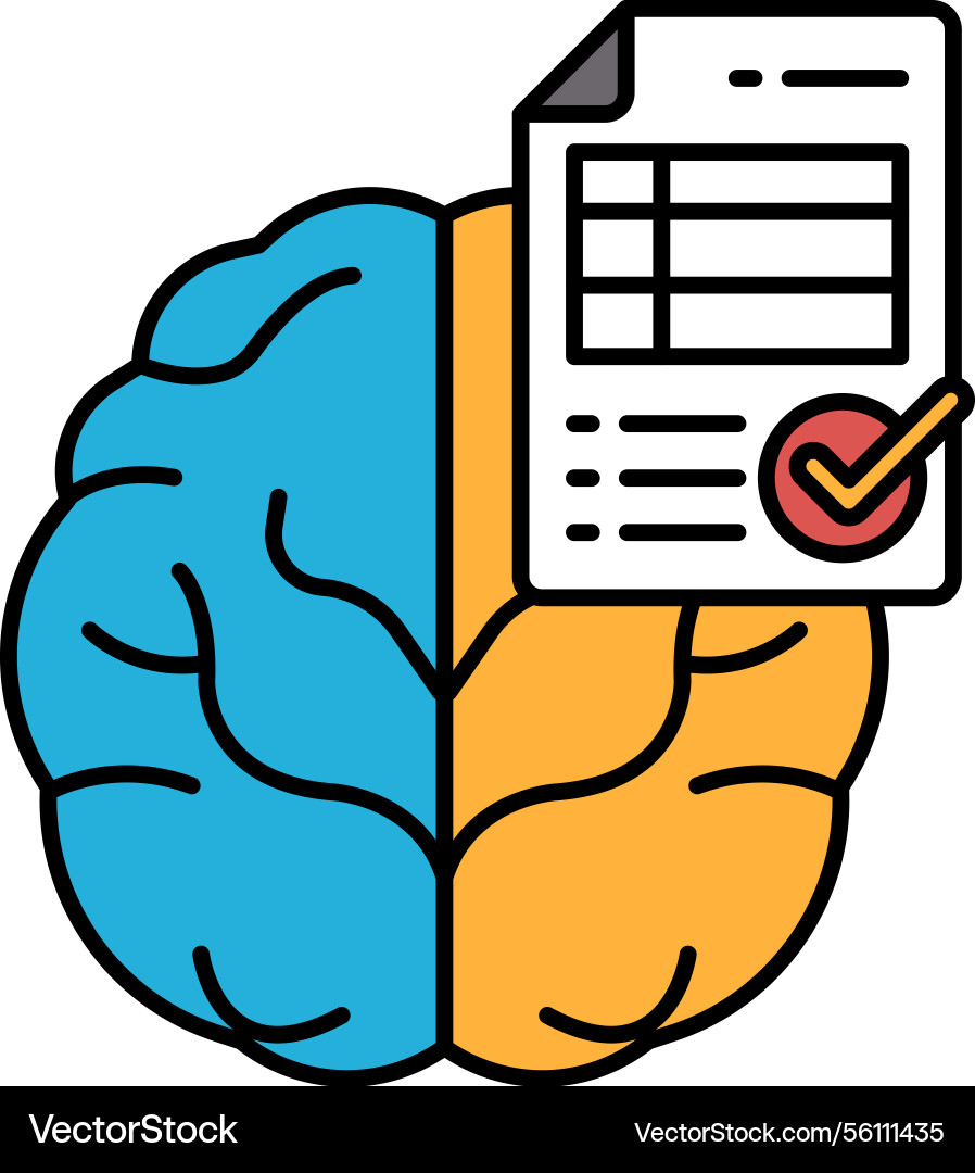 A brain with check mark on it is next A brain with check mark on it is next vector image
