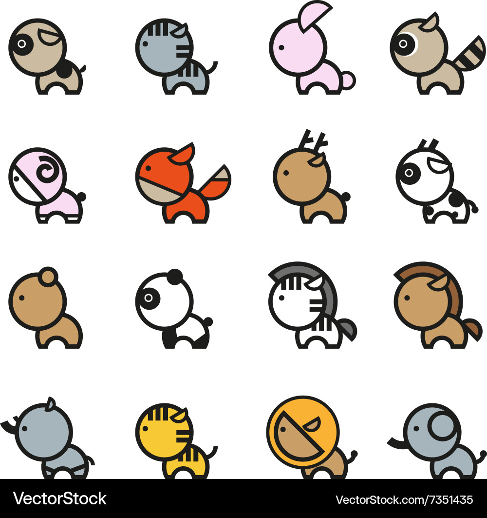 Animal Mascot Icon Set Vector Image