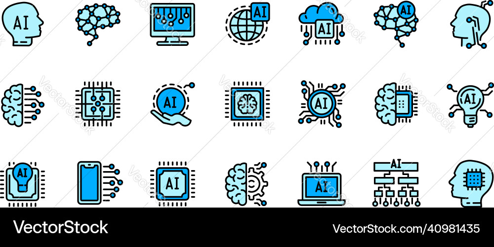 Artificial intelligence icons set outline Vector Image