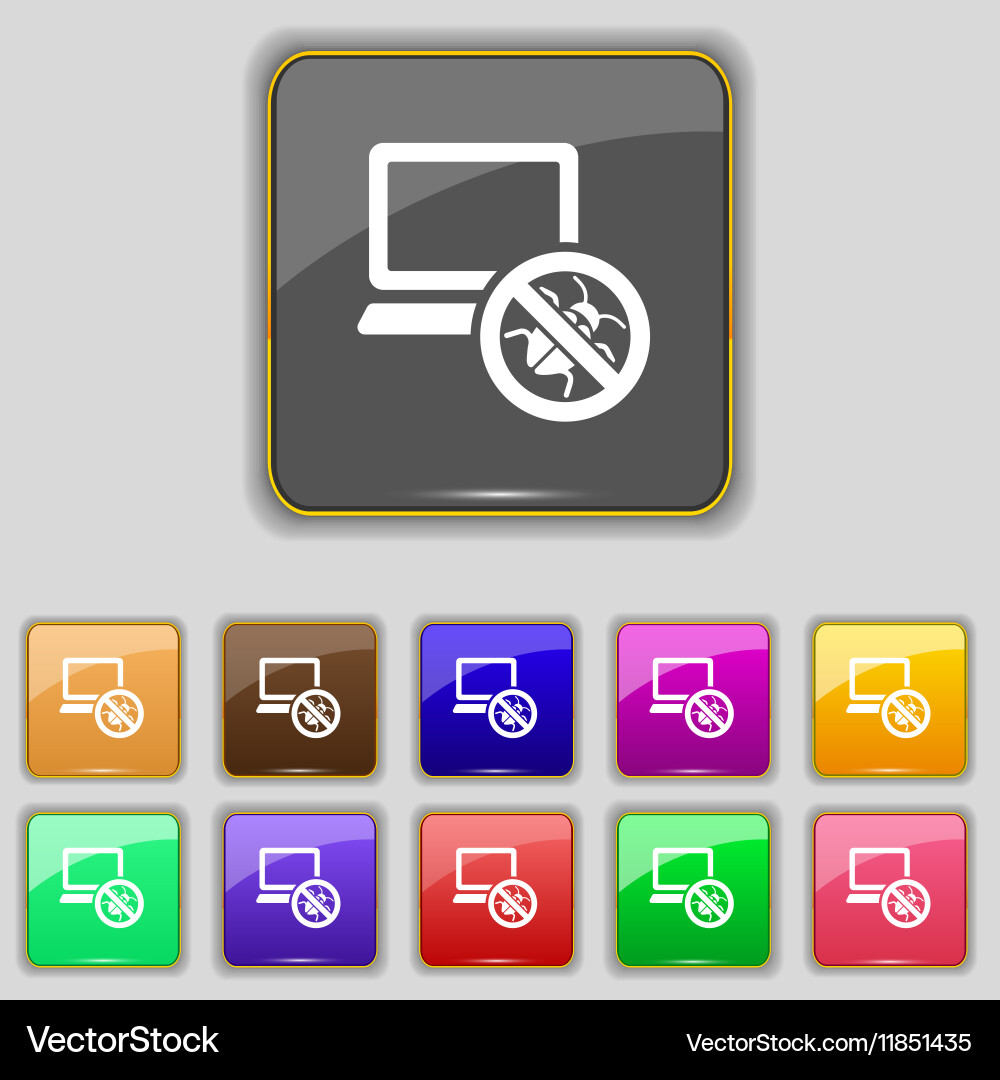 Bug find icon sign set with eleven colored buttons vector image