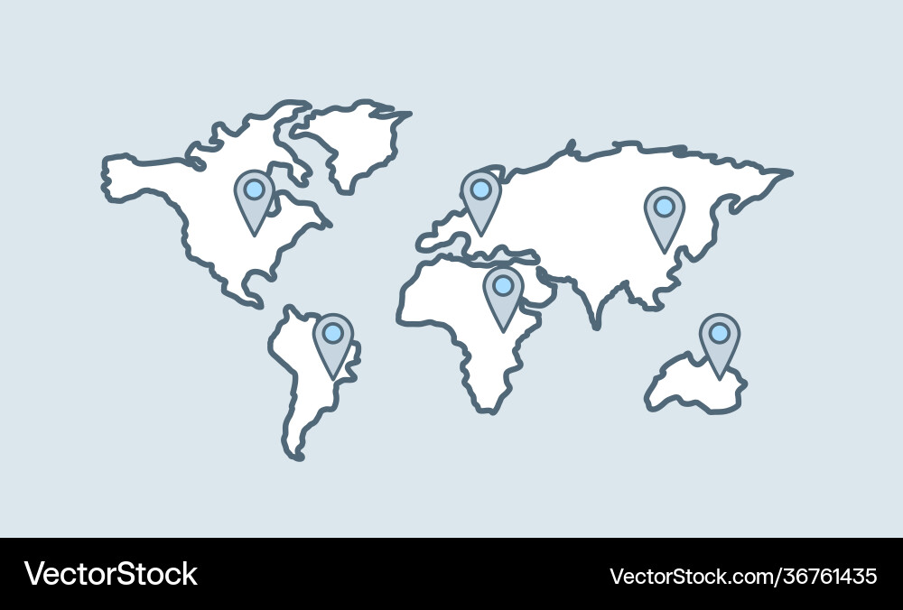 Earth map with location point marks line Earth map with location point marks line vector image