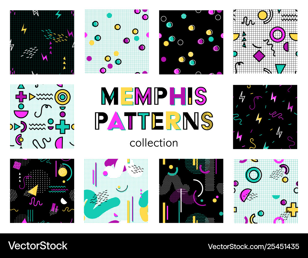 Memphis seamless patterns collection Memphis seamless patterns collection vector image