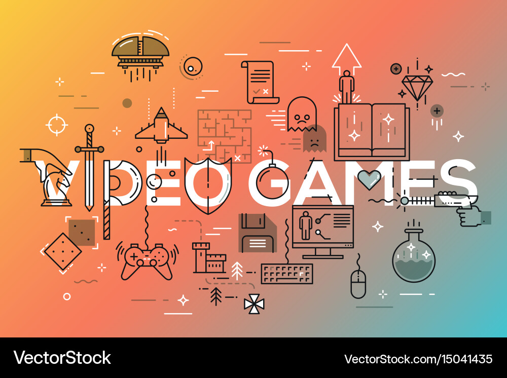 Modern thin line banner of classic game objects vector image