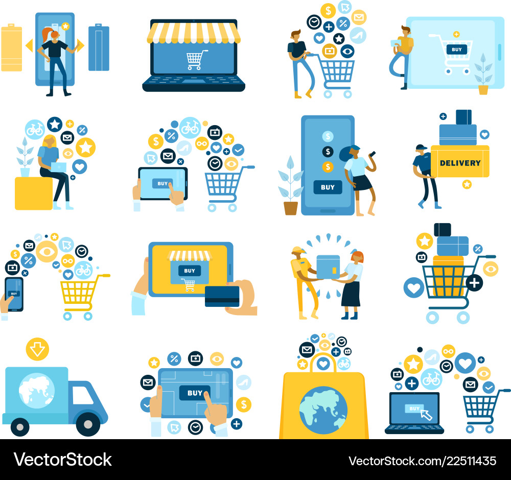 Online shopping flat set Royalty Free Vector Image