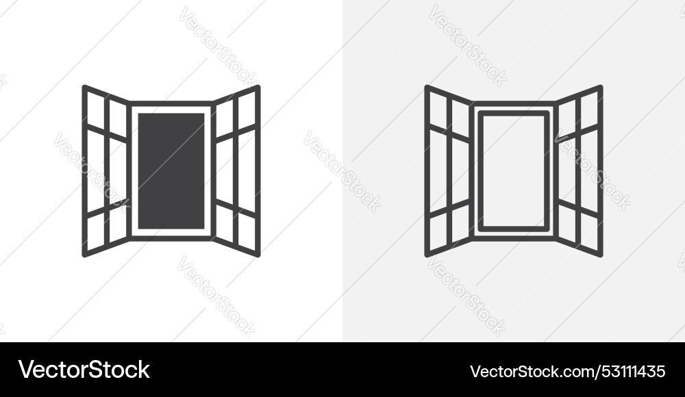 Opened window thin line icon set Vector Image