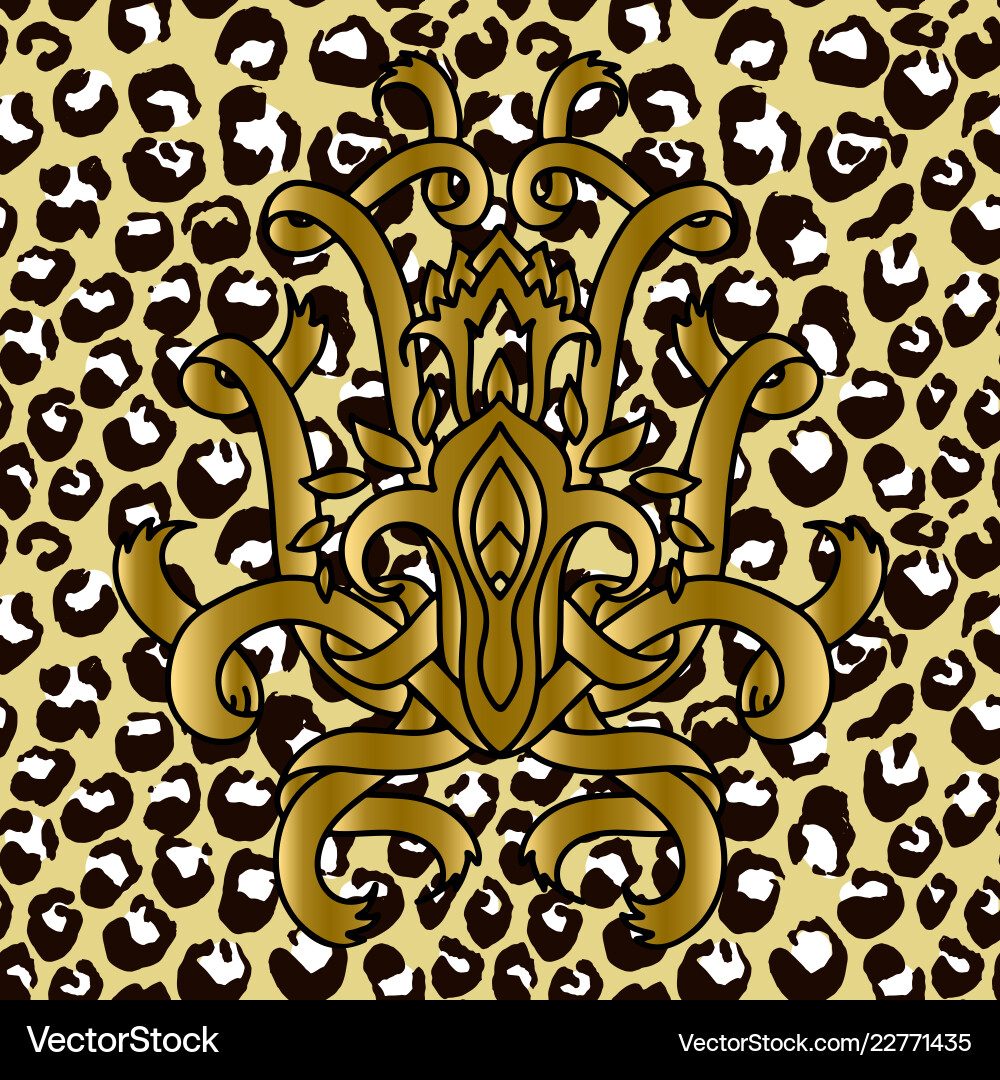 Seamless leopard pattern with golden ribbons Seamless leopard pattern with golden ribbons vector image