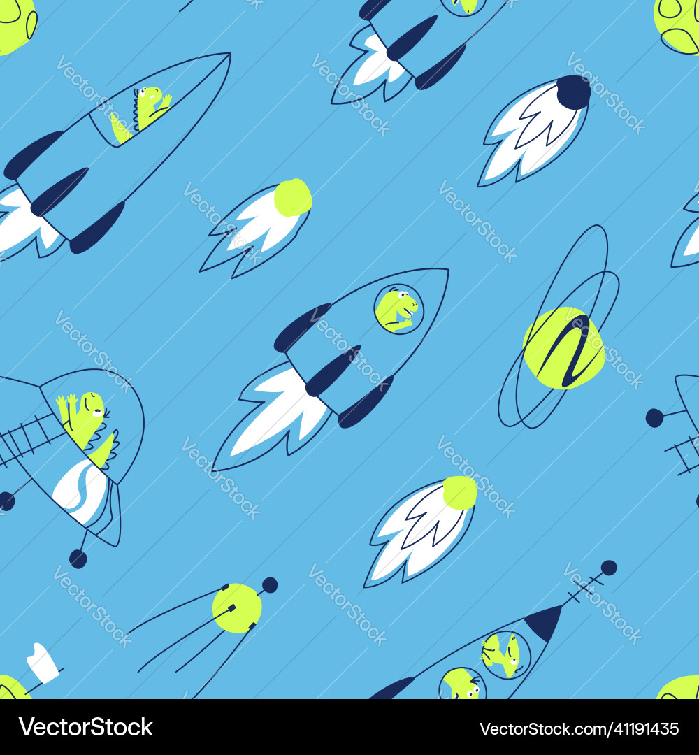Seamless pattern of rockets with dinosaurs Seamless pattern of rockets with dinosaurs vector image