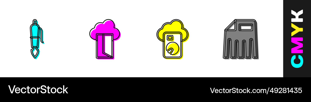 Set fountain pen nib cloud database and paper Set fountain pen nib cloud database and paper vector image