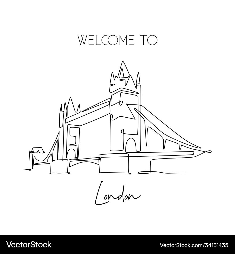Single continuous line drawing tower bridge Single continuous line drawing tower bridge vector image