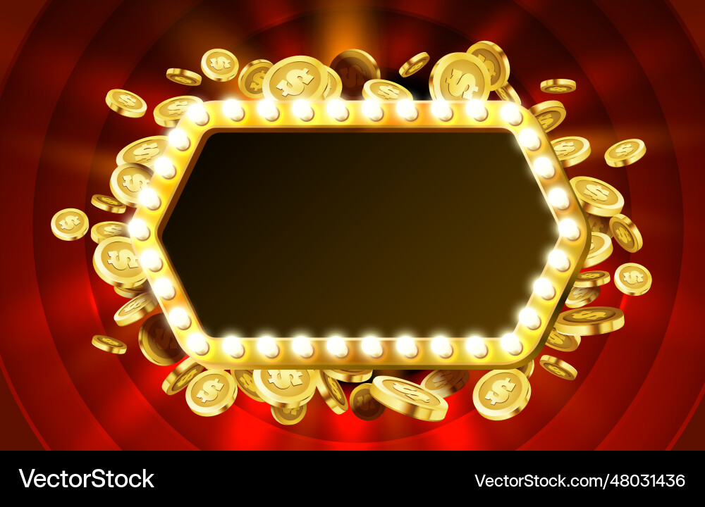 Casino lamp frame with gold realistic 3d coins Vector Image