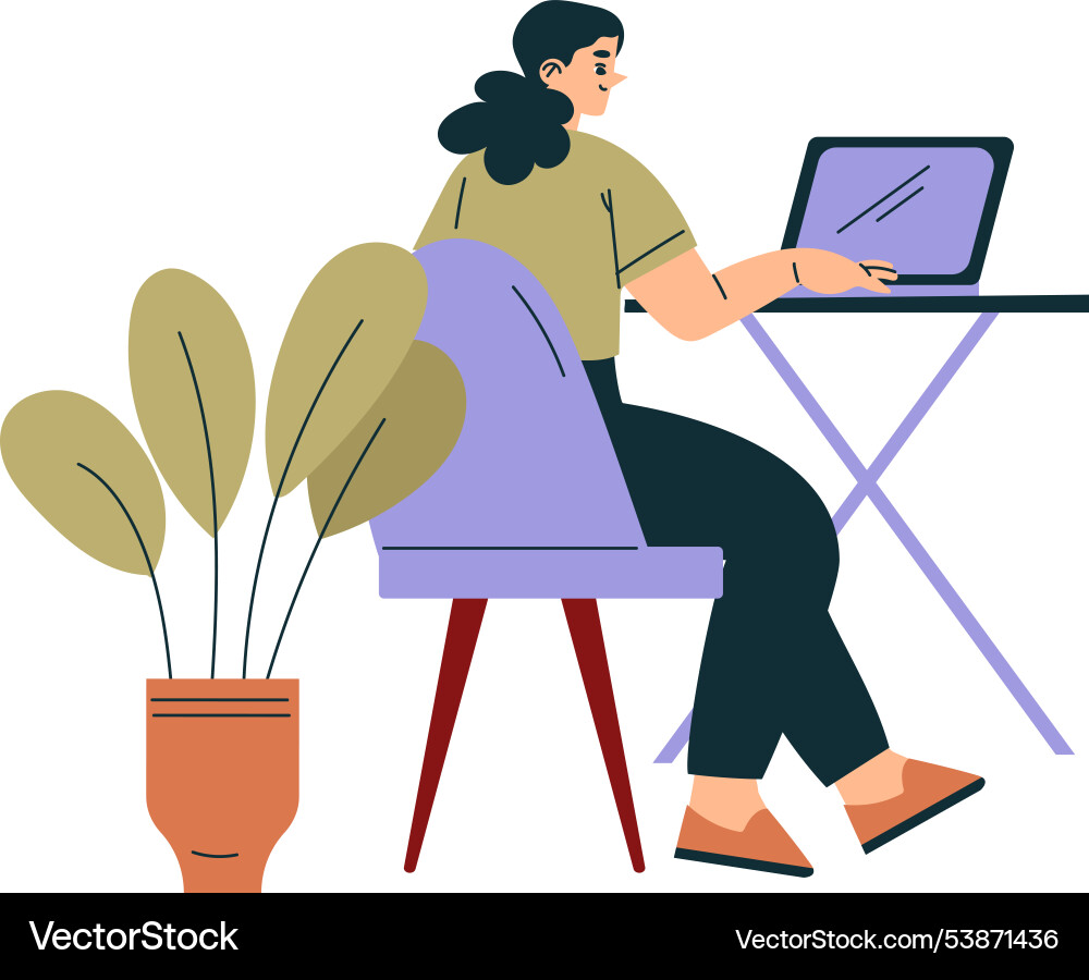 Frau Charakter im Café sitzen auf Stuhl auf Laptop Frau Charakter im Café sitzen auf Stuhl auf Laptop vektorbild